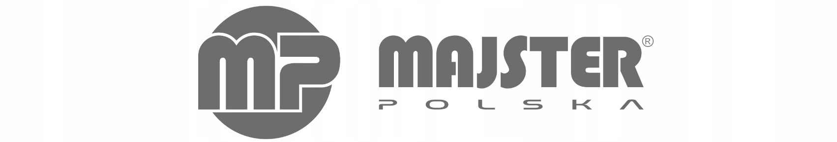 Szare logo MAJSTER POLSKA na białym tle. 